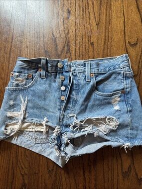 Levi's Light Blue Distressed Denim Cutoff Shorts